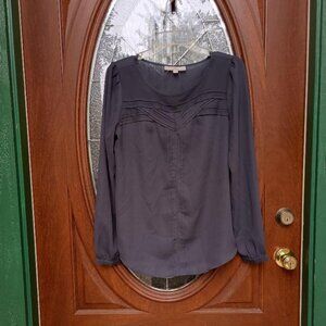 Loft Long Sleeve Round Collar Pullover Gray Sheer Top Size M